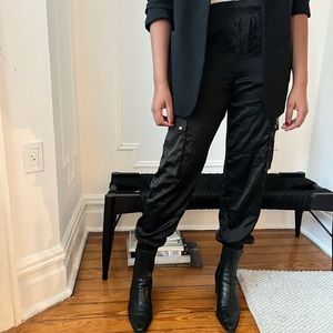 Black Silky Elastic Waistband Joggers